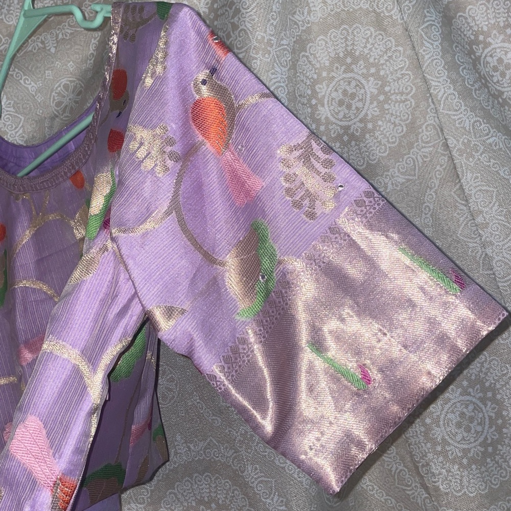 Unique Purple Saree Choli Blouse with Bird Pattern (Saree not included) - Picture 7 of 10